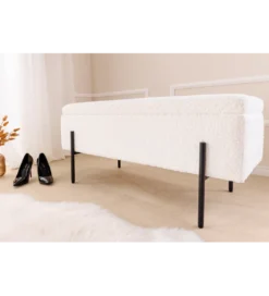Ławka LOFT z szafką 100 cm bouclé biała
