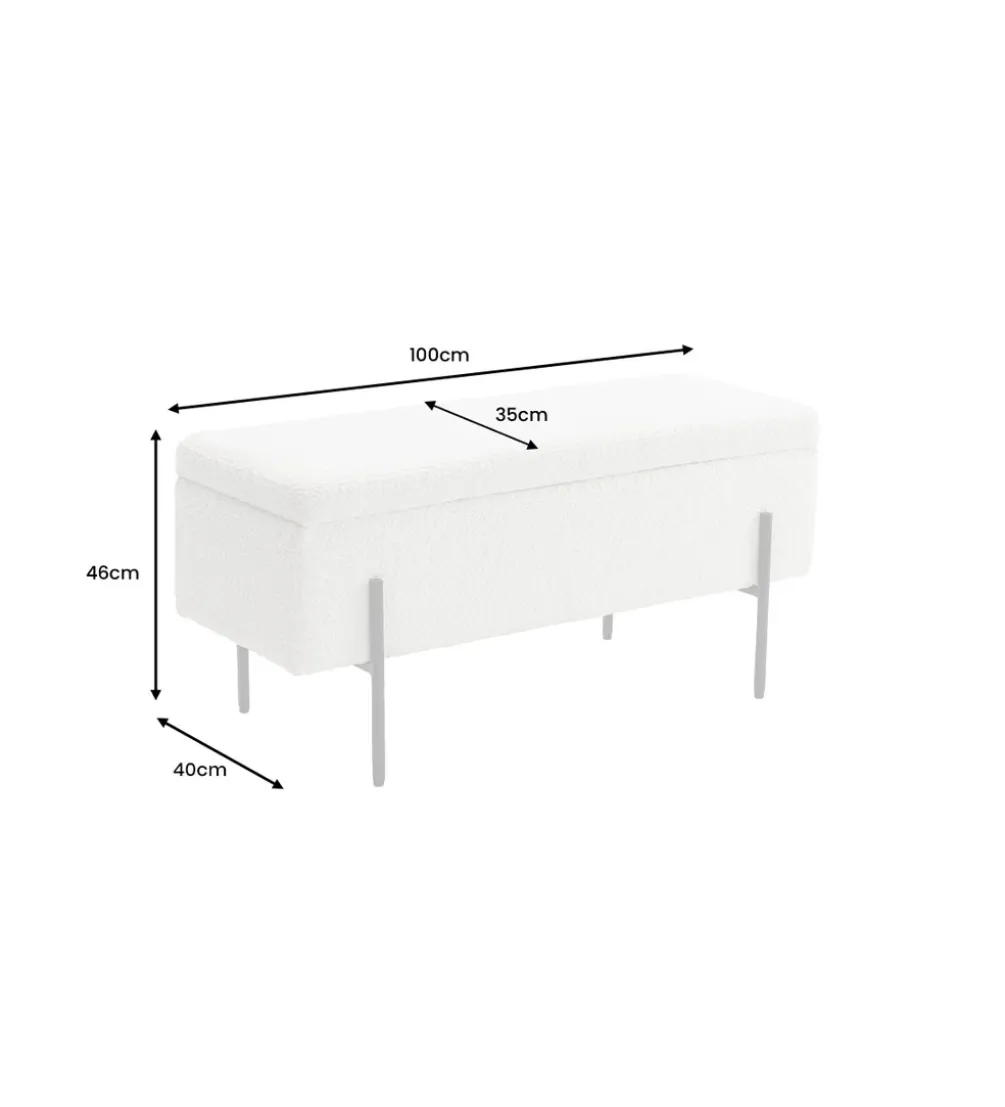 Ławka LOFT z szafką 100 cm bouclé biała