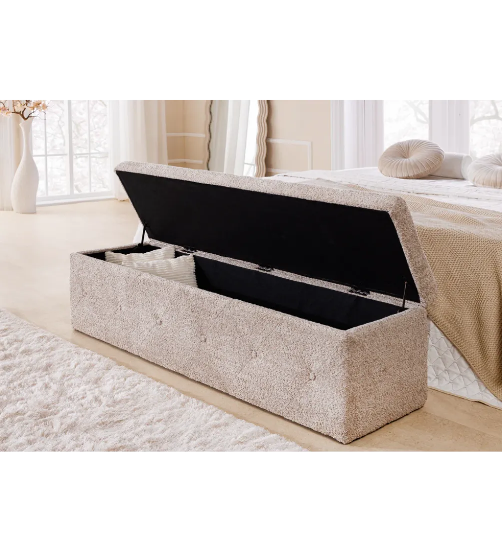 Ławka RAISA Extravagancia 140 cm z pojemnikiem Bouclé Szampański Greige