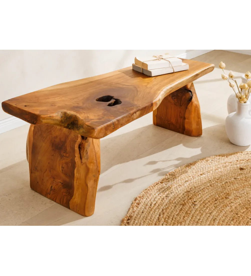 Ławka ROOT 100 cm drewno teak naturalny brąz