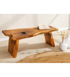 Ławka ROOT 100 cm drewno teak naturalny brąz