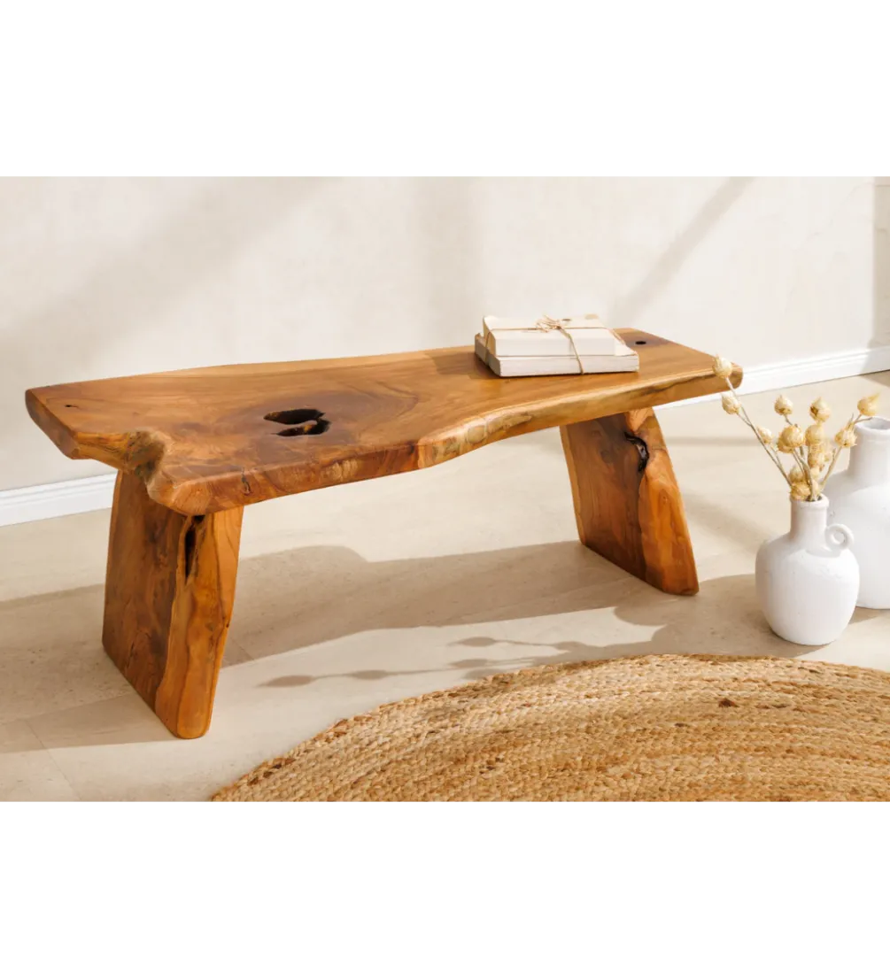 Ławka ROOT 100 cm drewno teak naturalny brąz