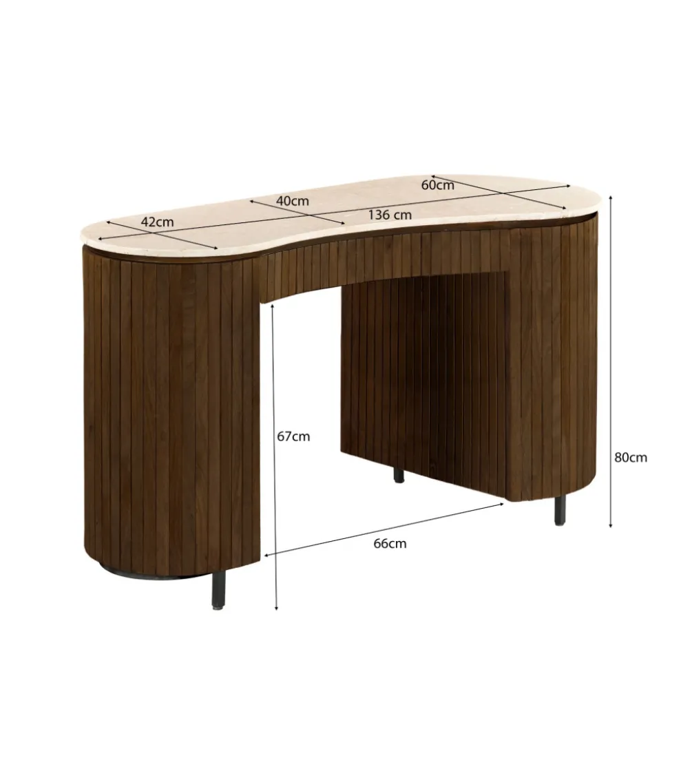 Biurko BRIX DEXTER 136 cm drewno mango brązowe kamień bottecino