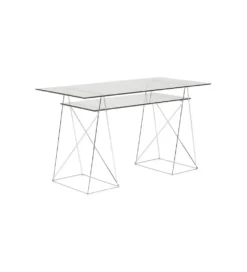 Biurko szklane POLAR 130 cm srebrne
