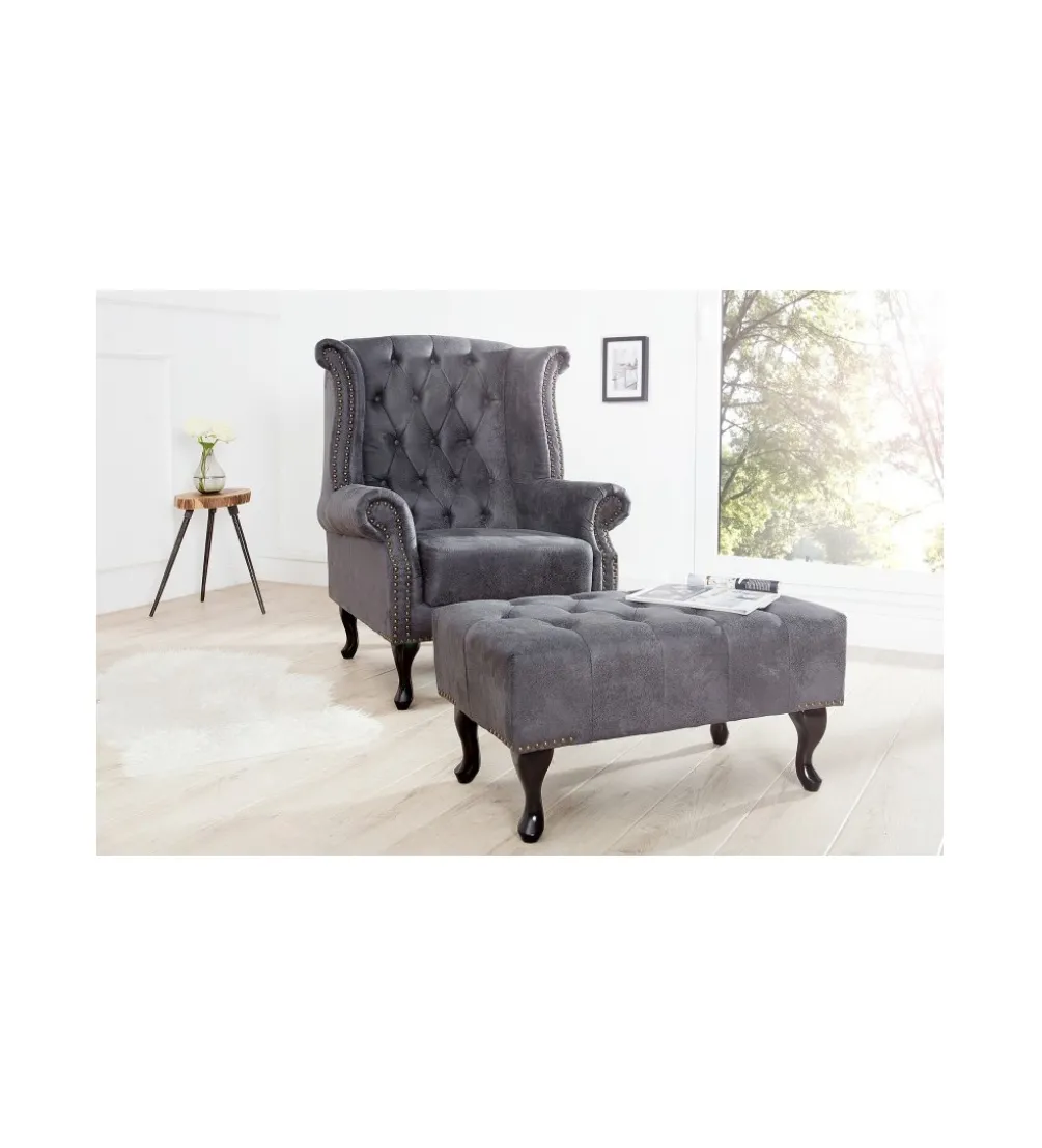 Fotel Chesterfield antyczny szary