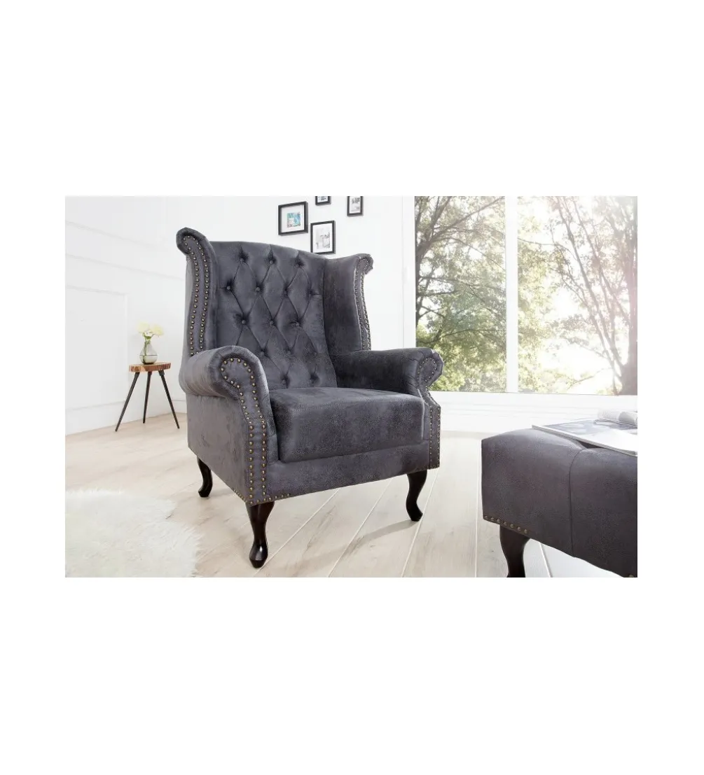 Fotel Chesterfield antyczny szary