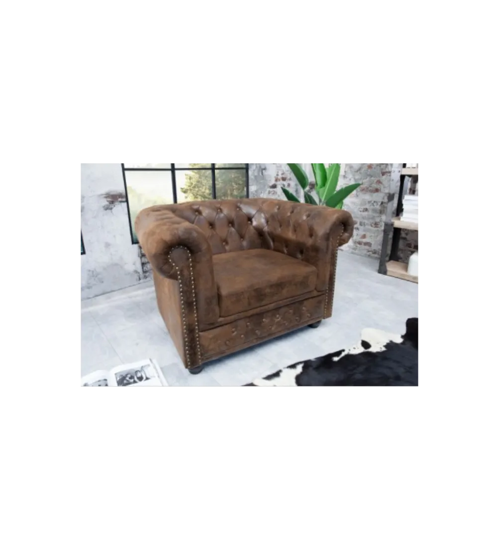 Fotel Chesterfield 110 cm antyczny brąz