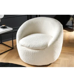 Fotel obrotowy BABYLON bouclé biały