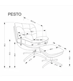 Fotel obrotowy PESTO z podnóżkiem szary