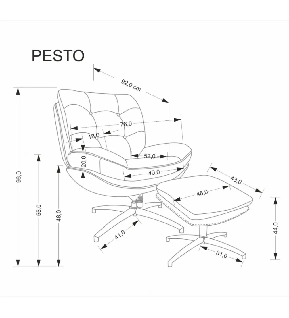 Fotel obrotowy PESTO z podnóżkiem szary