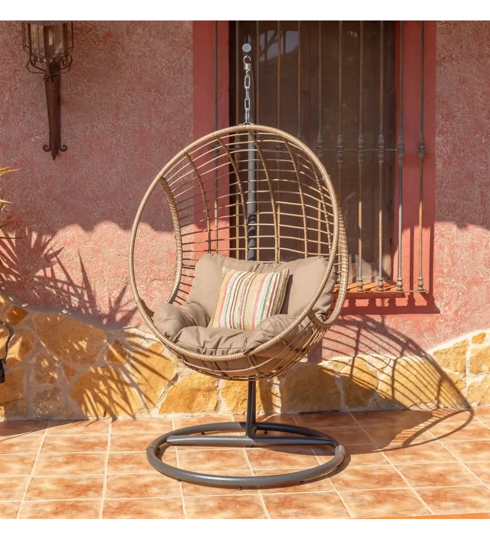 Fotel wiszący ARIKI 105 cm rattan beżowy