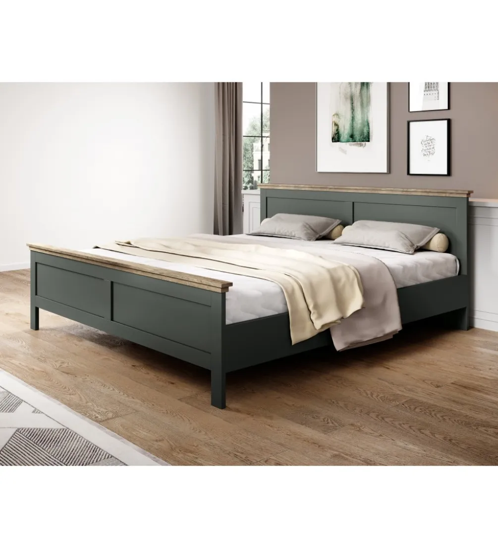 Łóżko EVORA 160 cm x 200 cm zielone z dodatkiem koloru dąb Lefkas
