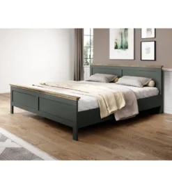 Łóżko EVORA 180 cm x 200 cm zielone z dodatkiem koloru dąb Lefkas