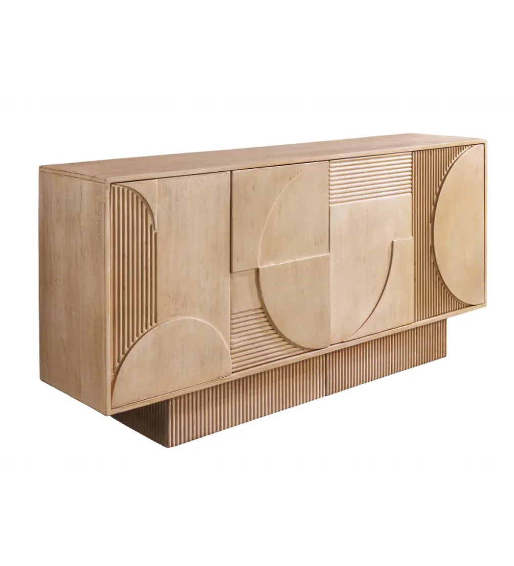 Komoda ART DECO 170 cm drewno mango biało beżowa