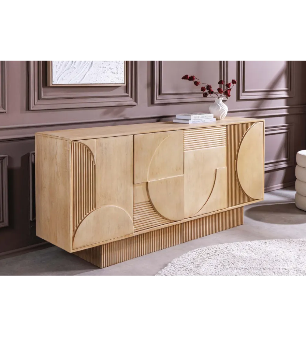 Komoda ART DECO 170 cm drewno mango biało beżowa