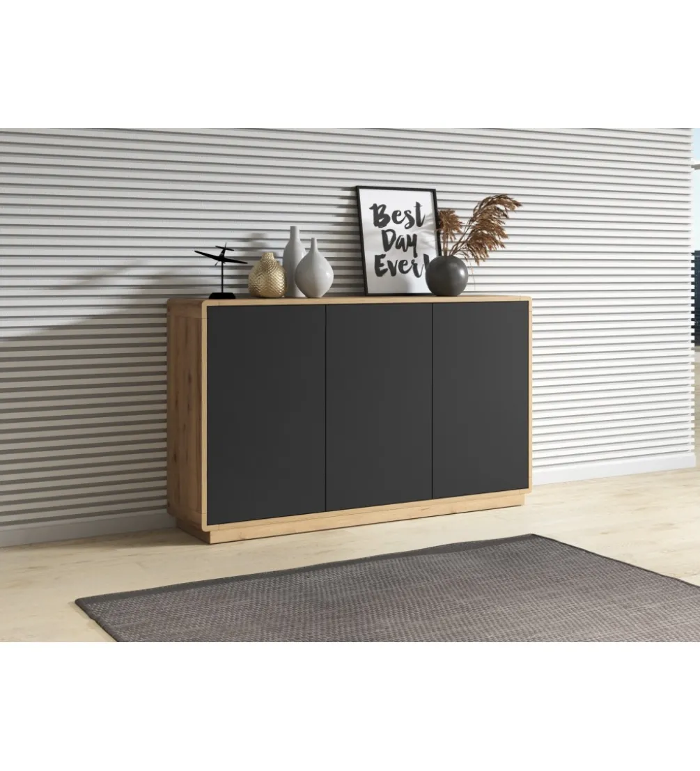 Komoda ASTON 160 cm czarna z dodatkiem koloru dąb Taurus