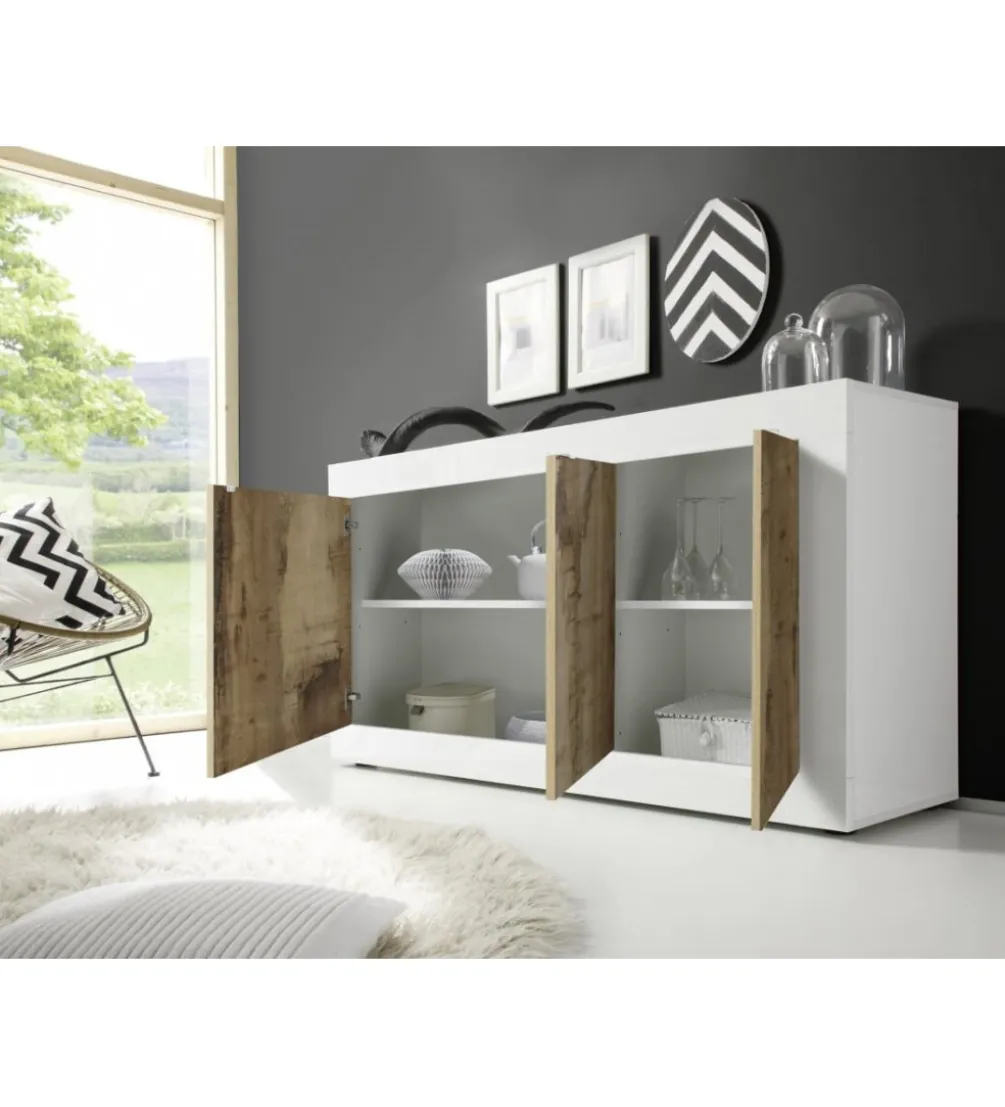 Komoda BASIC 160 cm biała z dodatkiem koloru klon Pero