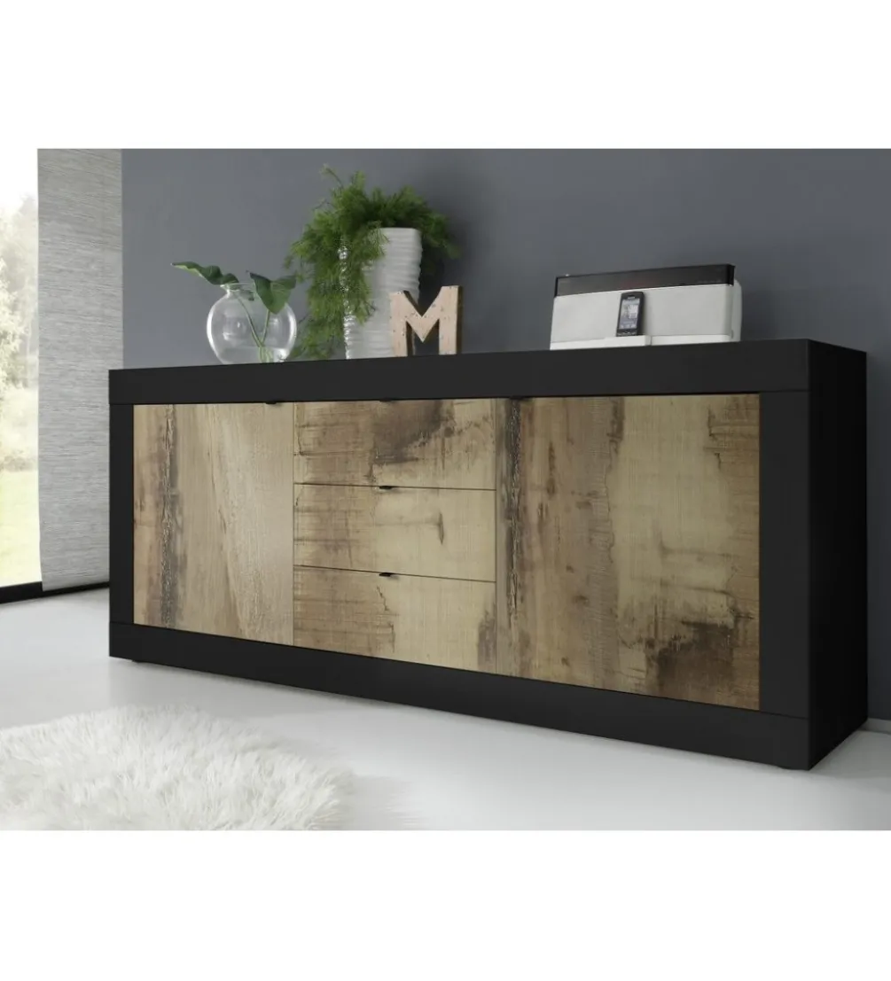Komoda BASIC 210 Cm czarna z dodatkiem koloru klon Pero