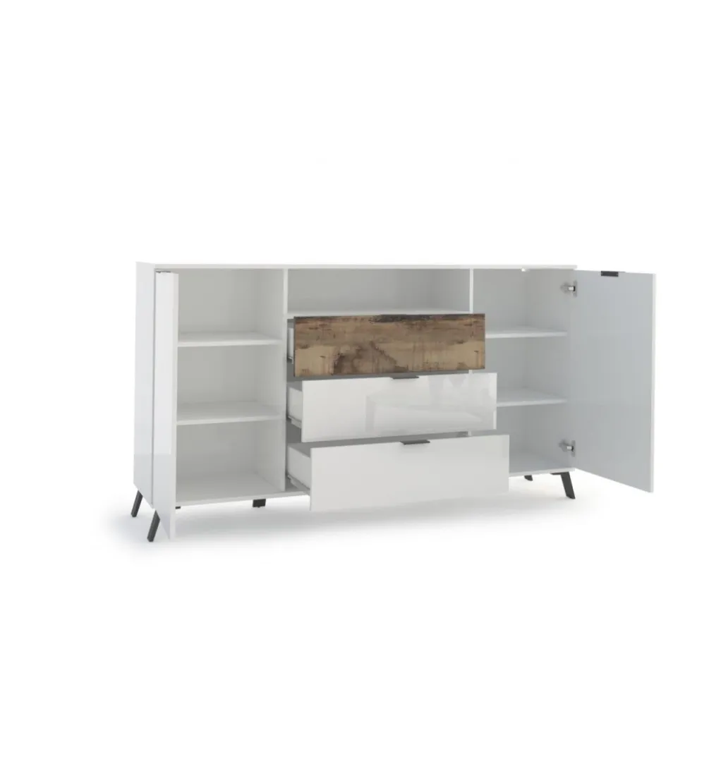 Komoda CASABLANCA 180 cm biała z dodatkiem klon Pero