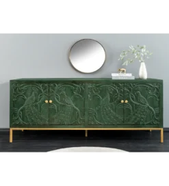 Komoda 3D PEACOCK 175 cm drewno mango ciemnozielona