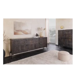 Komoda 3D TRIBAL 180 cm drewno mango ciemny brąz