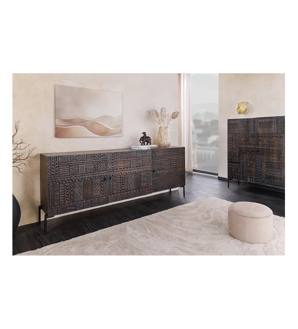 Komoda 3D TRIBAL 180 cm drewno mango ciemny brąz