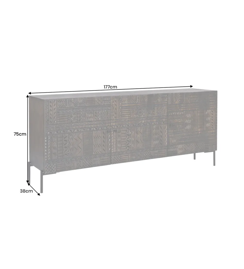 Komoda 3D TRIBAL 180 cm drewno mango ciemny brąz
