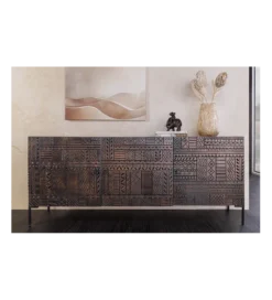 Komoda 3D TRIBAL 180 cm drewno mango ciemny brąz
