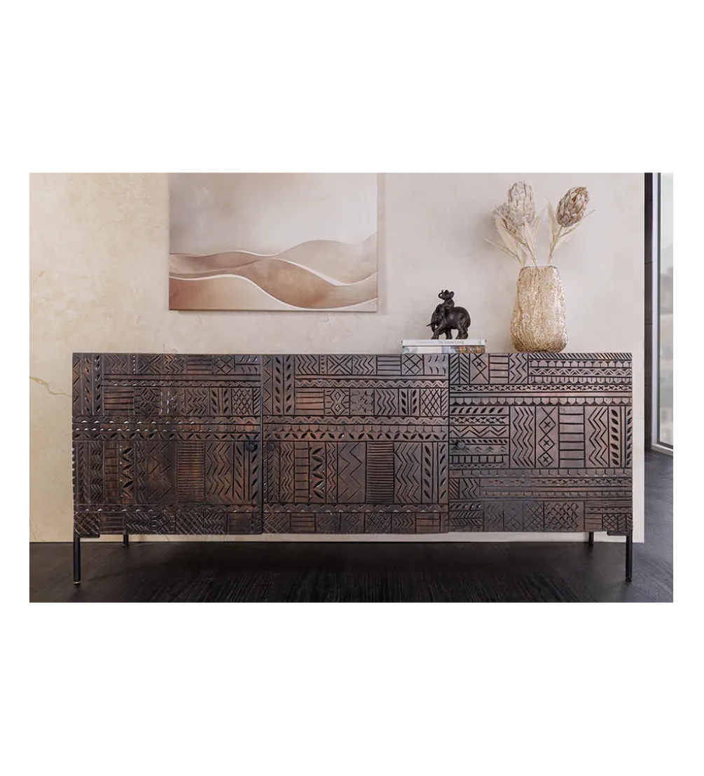 Komoda 3D TRIBAL 180 cm drewno mango ciemny brąz