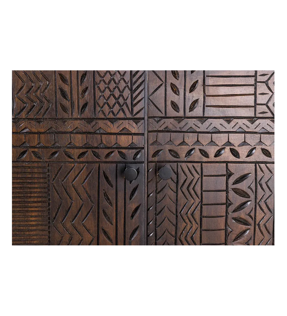 Komoda 3D TRIBAL 180 cm drewno mango ciemny brąz