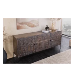 Komoda 3D TRIBAL 180 cm drewno mango ciemny brąz