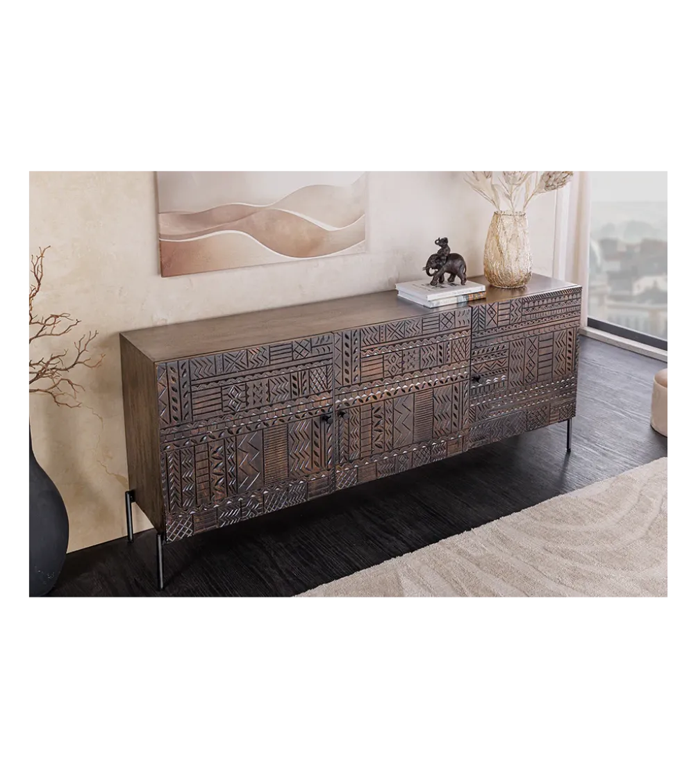 Komoda 3D TRIBAL 180 cm drewno mango ciemny brąz