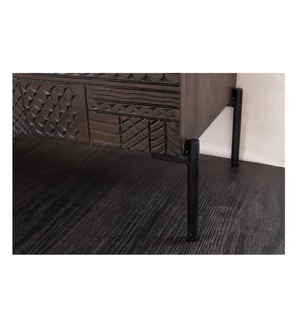 Komoda 3D TRIBAL 180 cm drewno mango ciemny brąz
