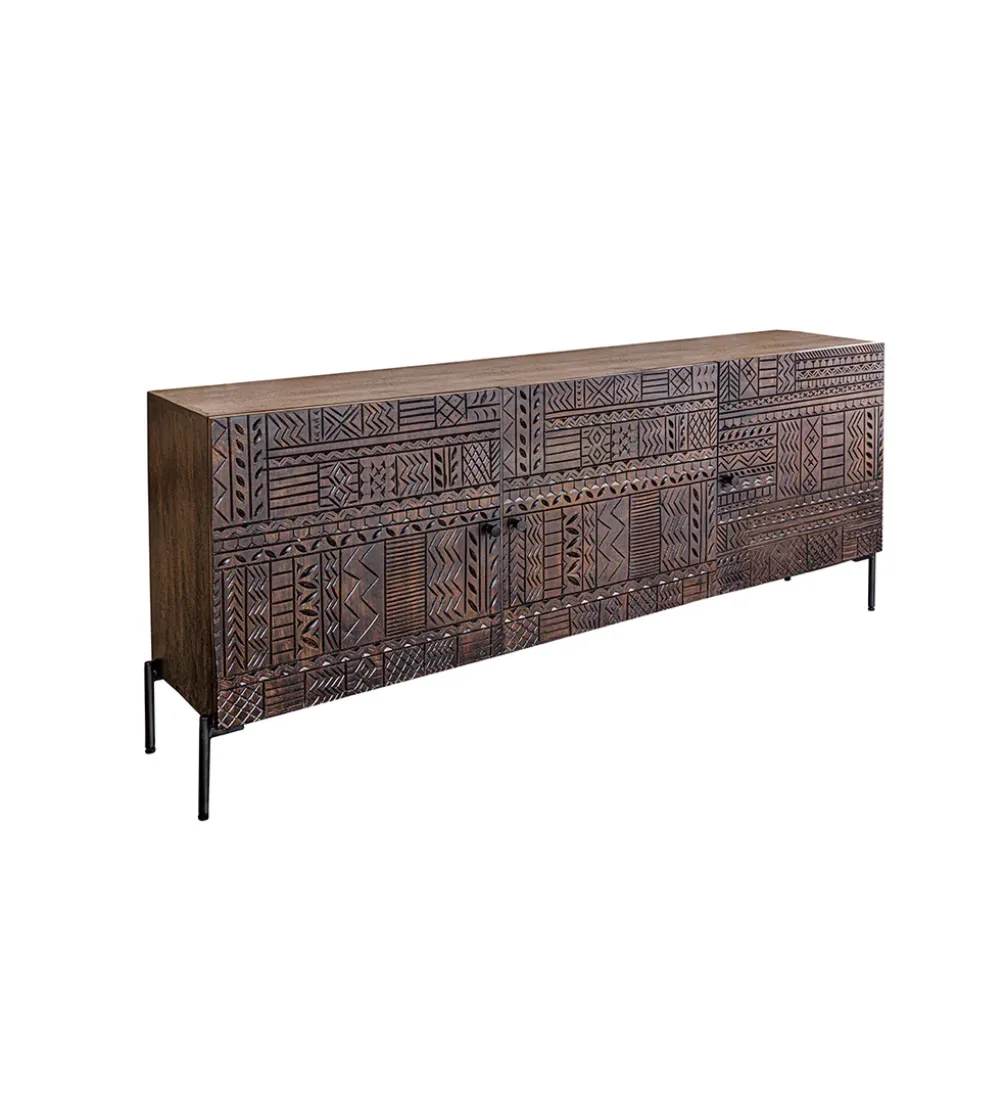 Komoda 3D TRIBAL 180 cm drewno mango ciemny brąz