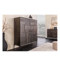 Komoda 3D TRIBAL 120 cm drewno mango ciemny brąz