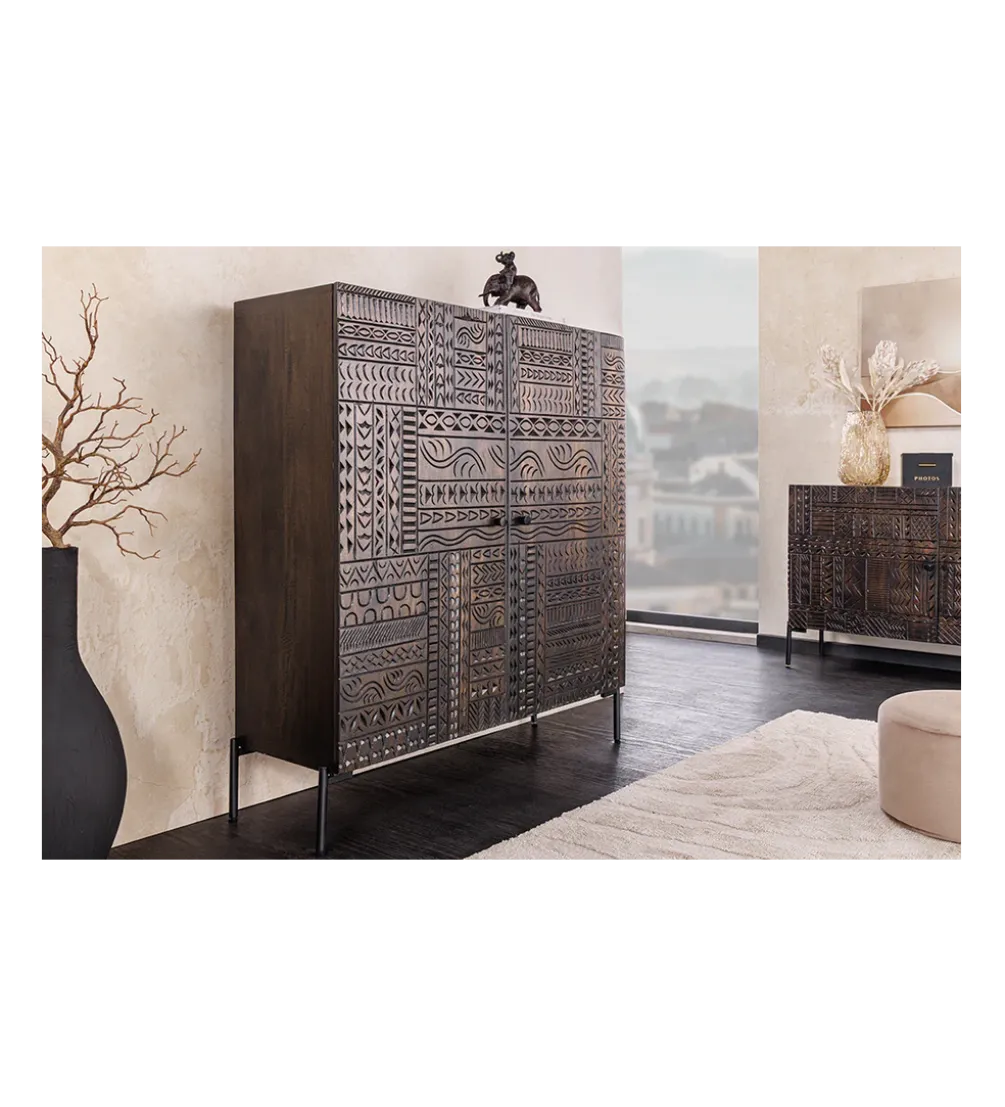 Komoda 3D TRIBAL 120 cm drewno mango ciemny brąz