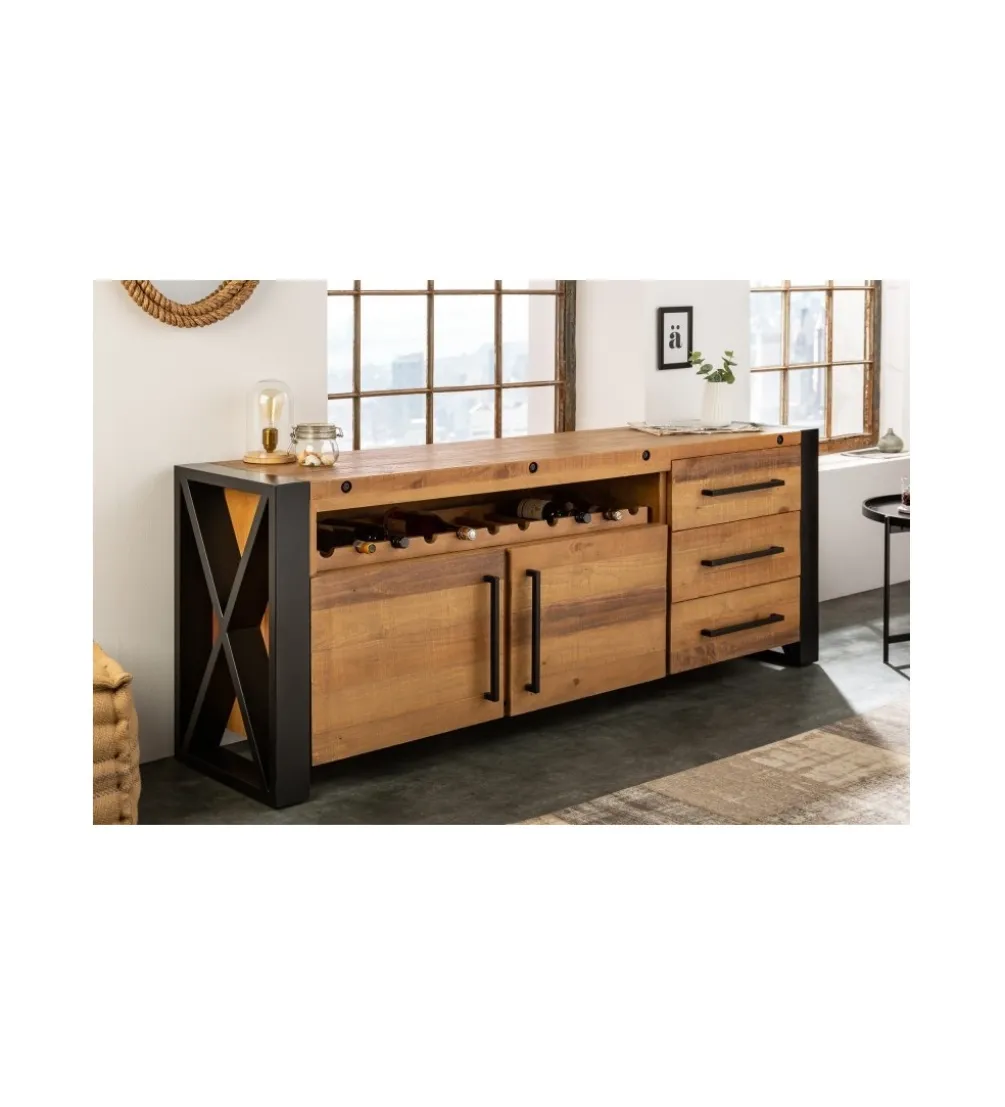 Komoda FACTORY Thor 195 cm drewno sosna brąz