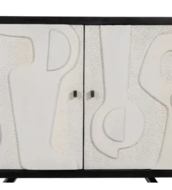 Komoda HALENSA 102 cm drewno mango czarnobiała