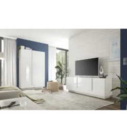 Komoda HAMBURG 146 cm biała z dodatkiem koloru dąb Mercure