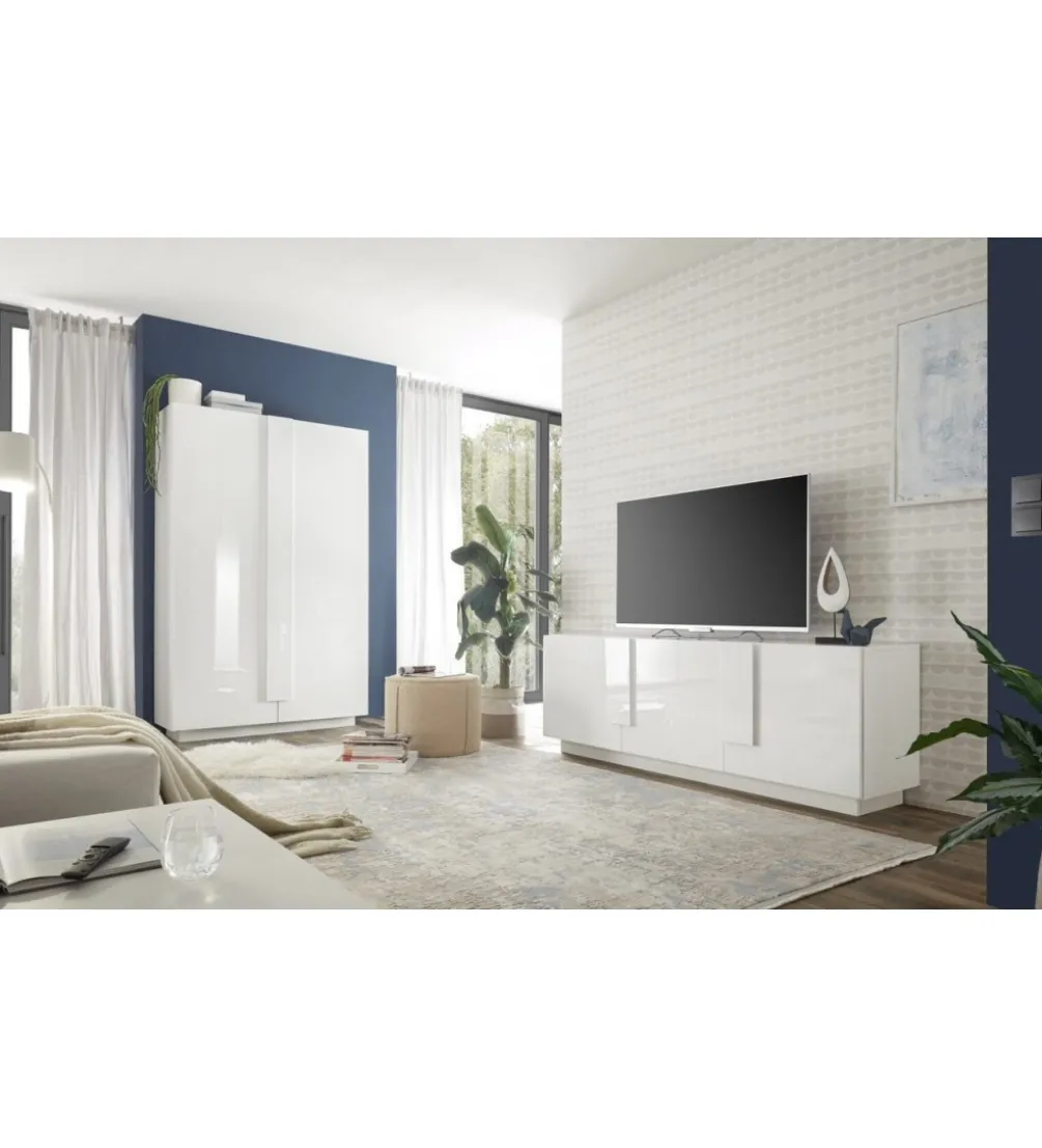 Komoda HAMBURG 146 cm biała z dodatkiem koloru dąb Mercure
