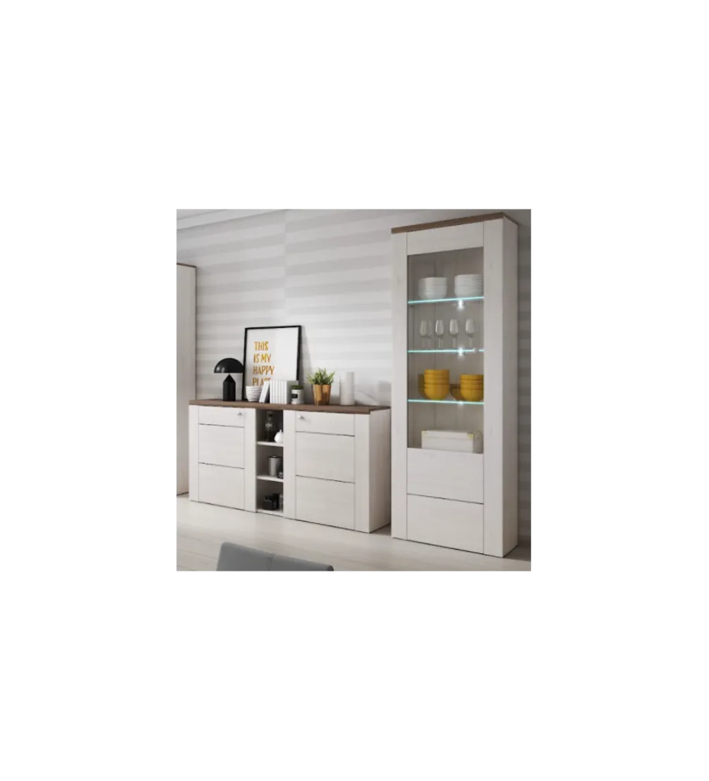Komoda LARONA 155 cm o wybarwieniu Sonoma Trufel z kolorem Sibiu Larche