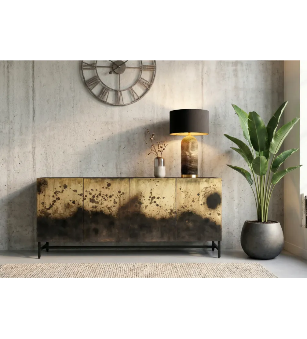 Komoda OXID 180 cm drewno mango czarno złota