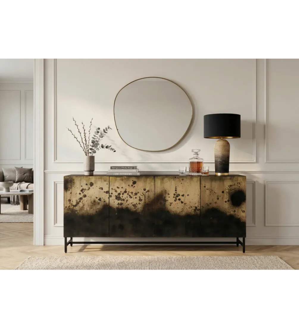Komoda OXID 180 cm drewno mango czarno złota