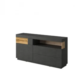 Komoda SILKE 169 cm antracytowa z dodatkiem koloru Dąb Wotan