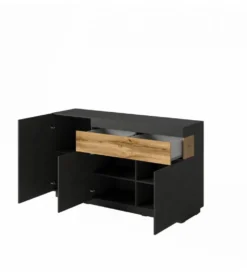 Komoda SILKE 150 Cm Antracytowa z dodatkiem koloru Dąb Wotan