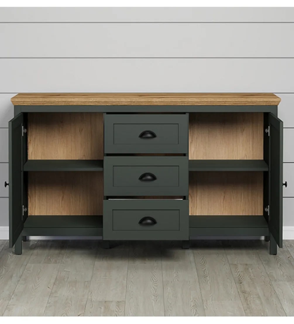 Komoda STANTON 143 cm w optyce dębu Evoke Ciemnozielony