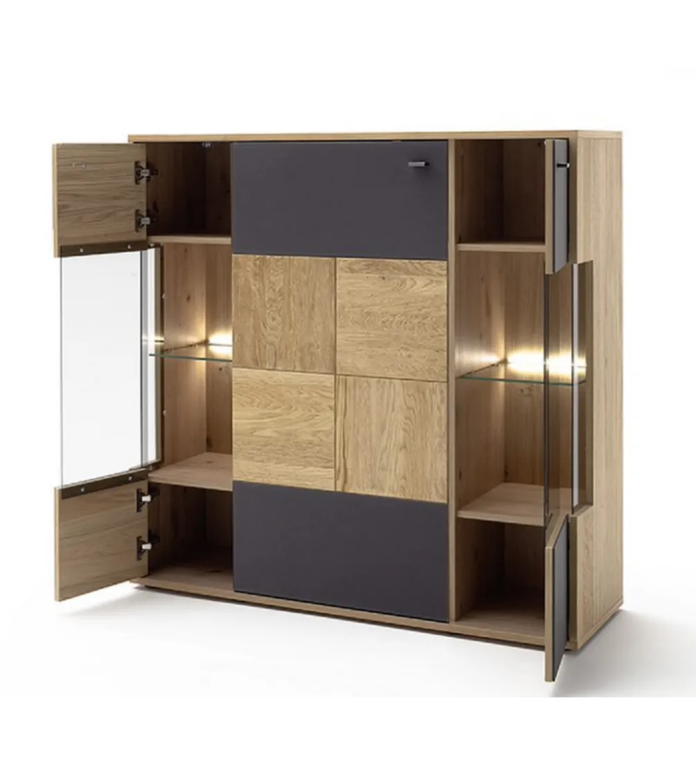 Komoda VALENCIA 124 cm antracytowo naturalna