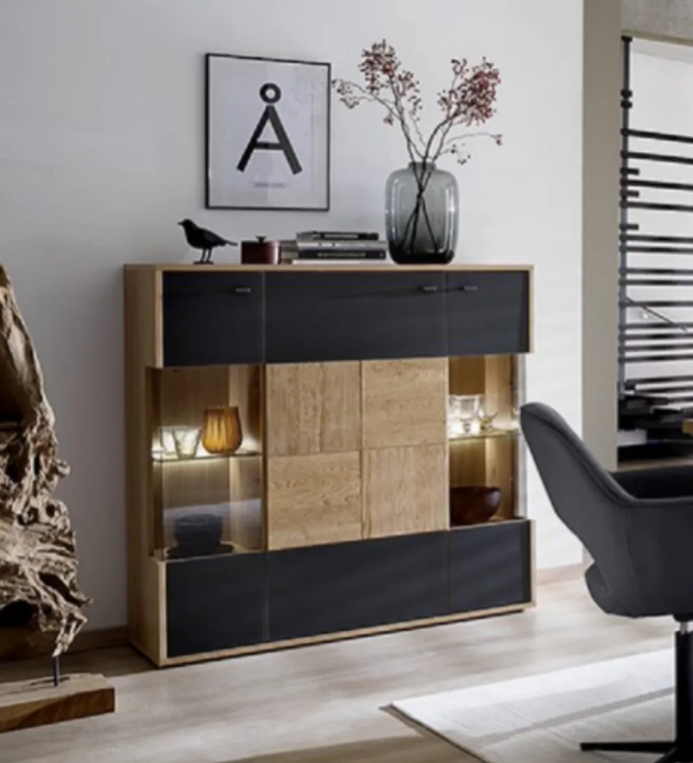 Komoda VALENCIA 124 cm antracytowo naturalna