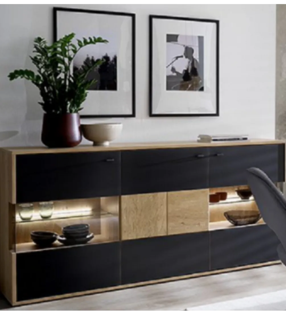 Komoda VALENCIA 184 cm antracytowo naturalna