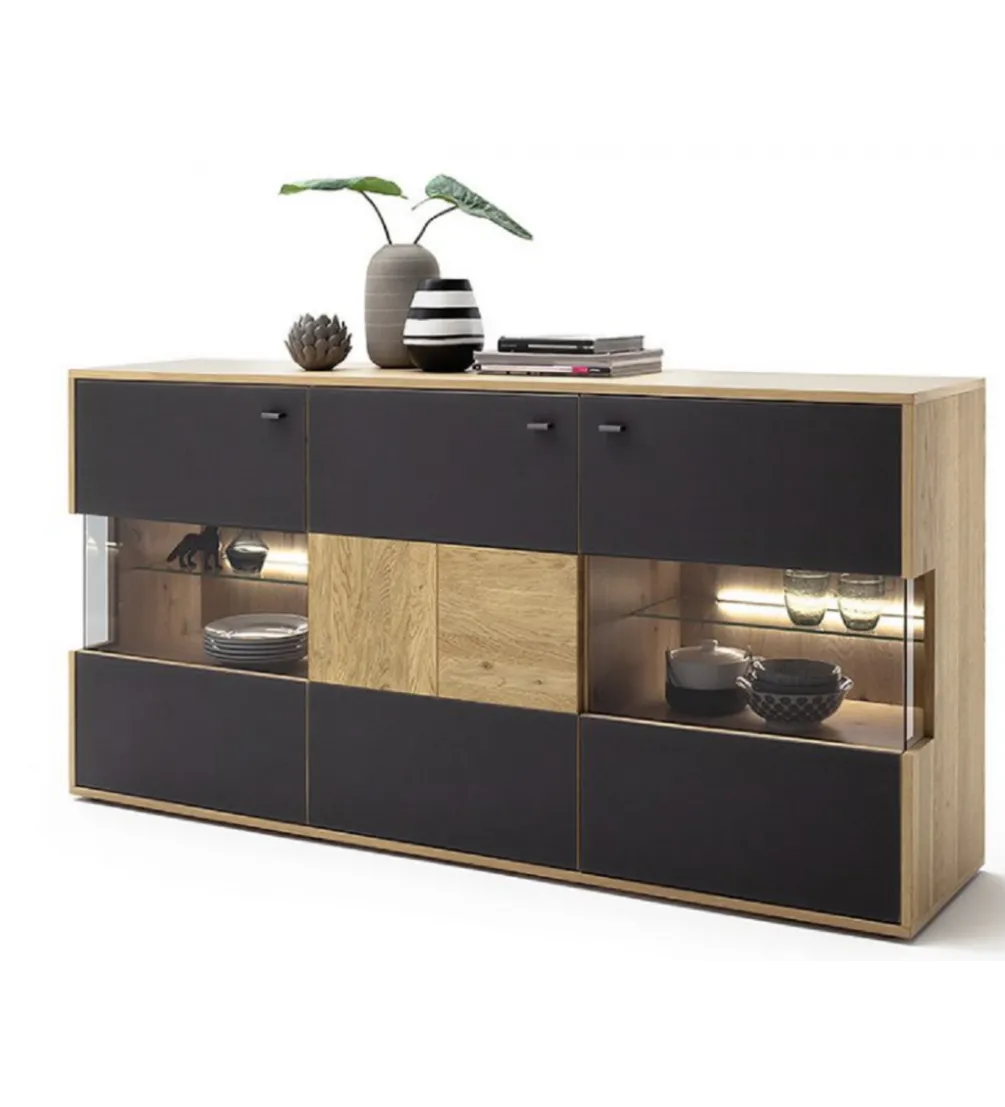 Komoda VALENCIA 184 cm antracytowo naturalna